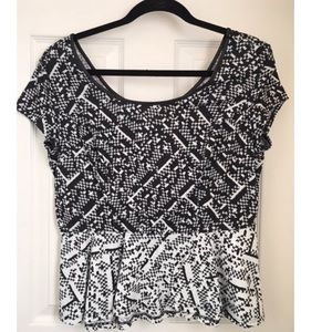 Black and white peplum blouse